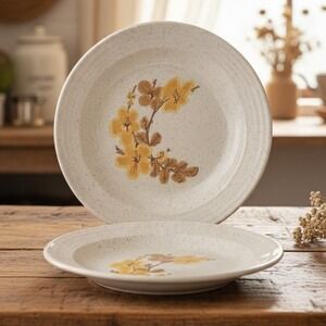 Homer Laughlin Yellow Floral Bread Plate, Set of 2, Vintager Speckled Ceramic